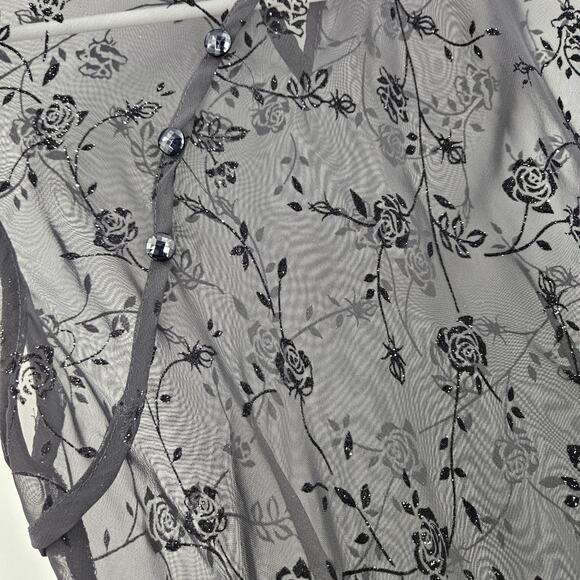 Vintage y2k Dress Black Velvet Glitter Sheer Floral Embroidered Maxi Size 8P - Picture 5 of 6